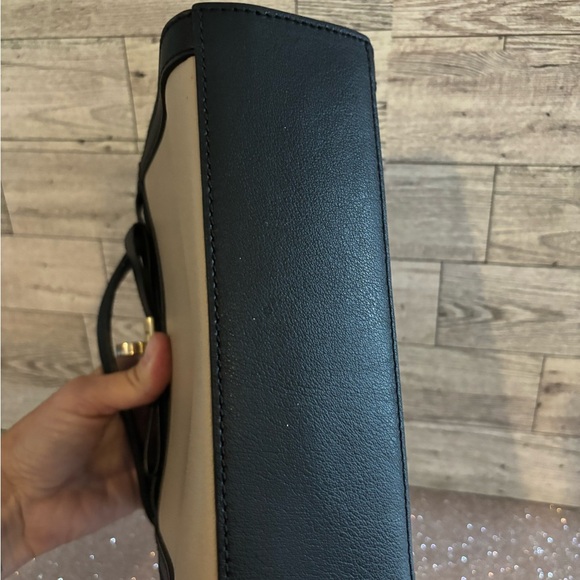 Kate Spade Mayfair Mini Tullie Bow Leather Crossbody Beige w/ Black Trim - Picture 7 of 11